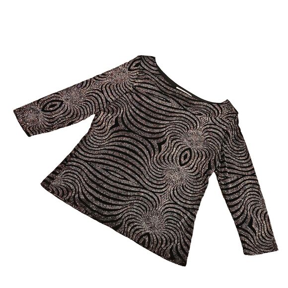 Psychedelic Trippy Swirl Stripes Glitter Stretch Black Top XL Clubbing 90's - Picture 1 of 8